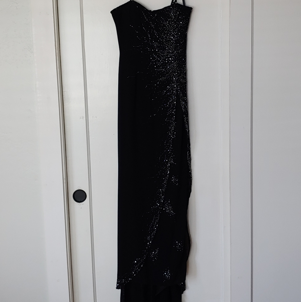 Y2K Black Beaded Chiffon Gown with Sweetheart Top Sz 4